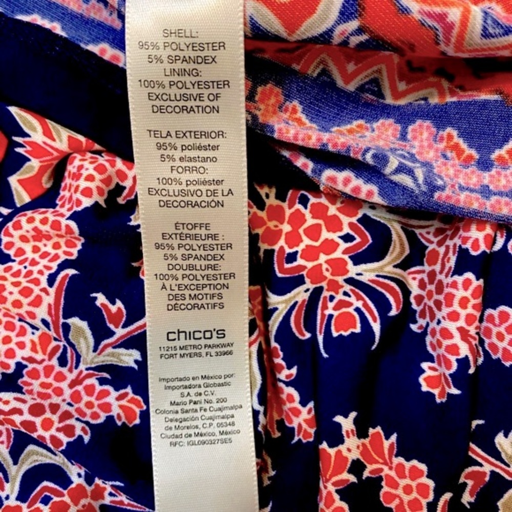 Chico’s Women Floral Geo Print Dress Size 3 - Front tassels Preowned - Picture 6 of 8